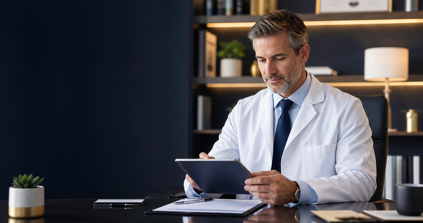 Physician reviewing financial planning documents